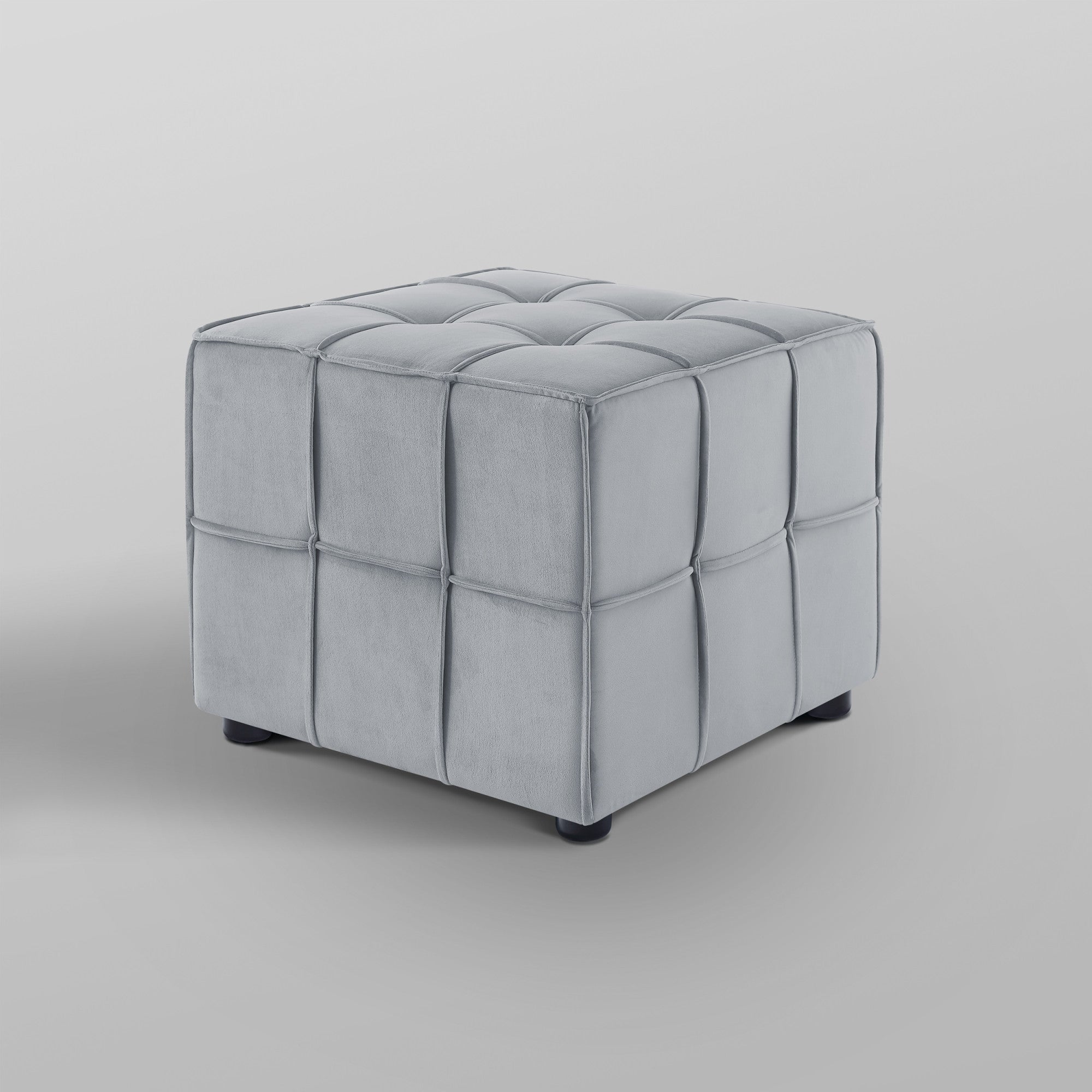 22" Light Gray Velvet And Black Cube Ottoman - Montana Home & Kitchen Co.