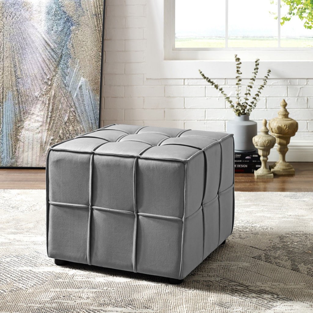 22" Light Gray Velvet And Black Cube Ottoman - Montana Home & Kitchen Co.