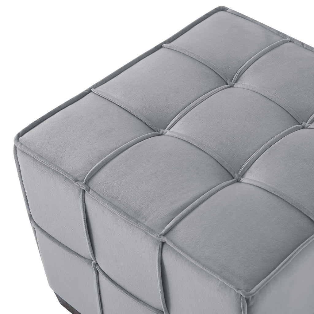 22" Light Gray Velvet And Black Cube Ottoman - Montana Home & Kitchen Co.