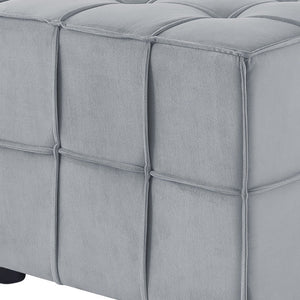 22" Light Gray Velvet And Black Cube Ottoman - Montana Home & Kitchen Co.