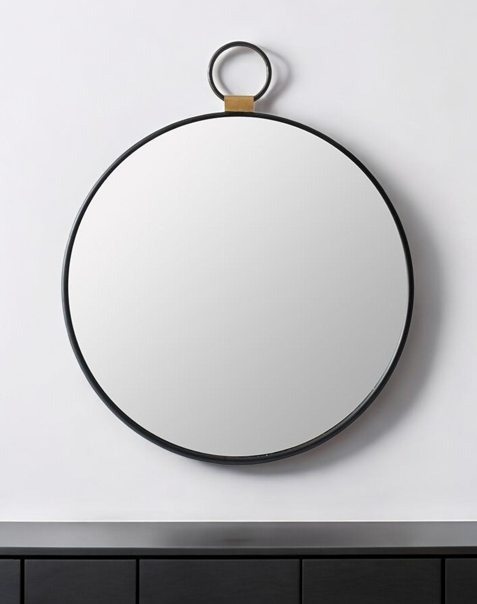 23" Black Round Metal Framed Accent Mirror - Montana Home & Kitchen Co.