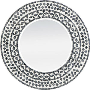 24" Black and White Round Manufactured Wood and Shell Framed Accent Mirror - Montana Home & Kitchen Co.