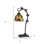 24" Bronze Metal Tiffany Style Table Lamp With Hanging Stained Glass Shade - Montana Home & Kitchen Co.