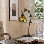 24" Bronze Metal Tiffany Style Table Lamp With Hanging Stained Glass Shade - Montana Home & Kitchen Co.