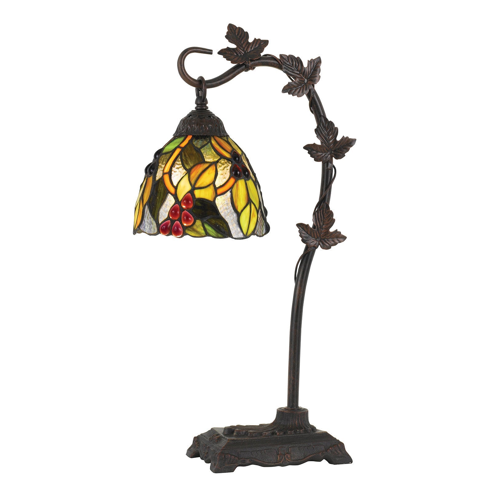 24" Bronze Metal Tiffany Style Table Lamp With Hanging Stained Glass Shade - Montana Home & Kitchen Co.