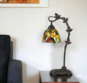 24" Bronze Metal Tiffany Style Table Lamp With Hanging Stained Glass Shade - Montana Home & Kitchen Co.