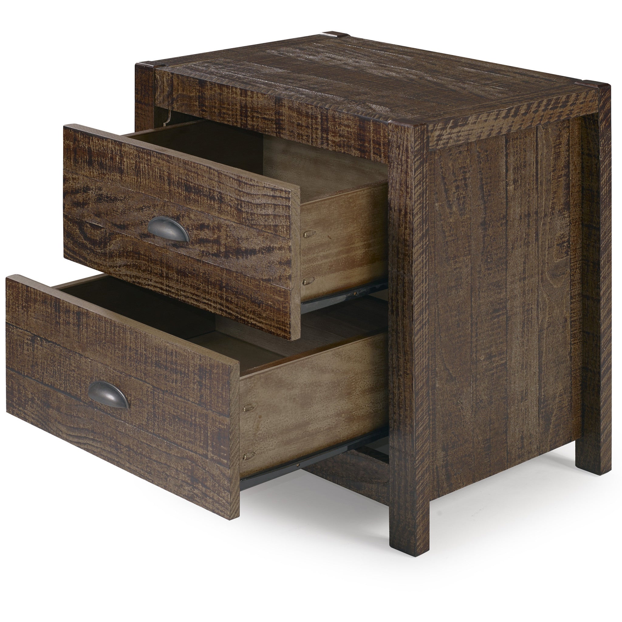 24" Dark Brown Distressed Solid Wood Two Drawer Nightstand - Montana Home & Kitchen Co.