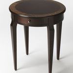 24" Dark Brown Wood And Wood Round End Table With Drawer - Montana Home & Kitchen Co.