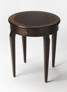 24" Dark Brown Wood And Wood Round End Table With Drawer - Montana Home & Kitchen Co.