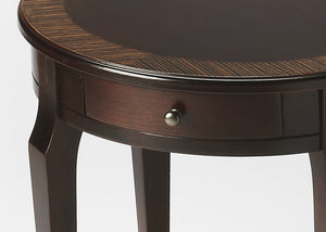 24" Dark Brown Wood And Wood Round End Table With Drawer - Montana Home & Kitchen Co.