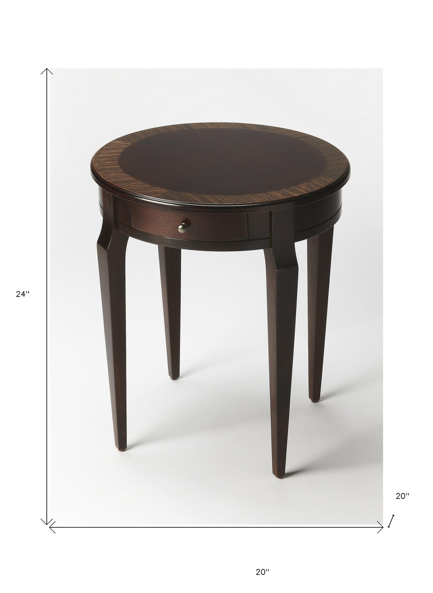 24" Dark Brown Wood And Wood Round End Table With Drawer - Montana Home & Kitchen Co.