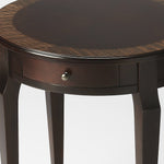 24" Dark Brown Wood And Wood Round End Table With Drawer - Montana Home & Kitchen Co.