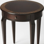 24" Dark Brown Wood And Wood Round End Table With Drawer - Montana Home & Kitchen Co.