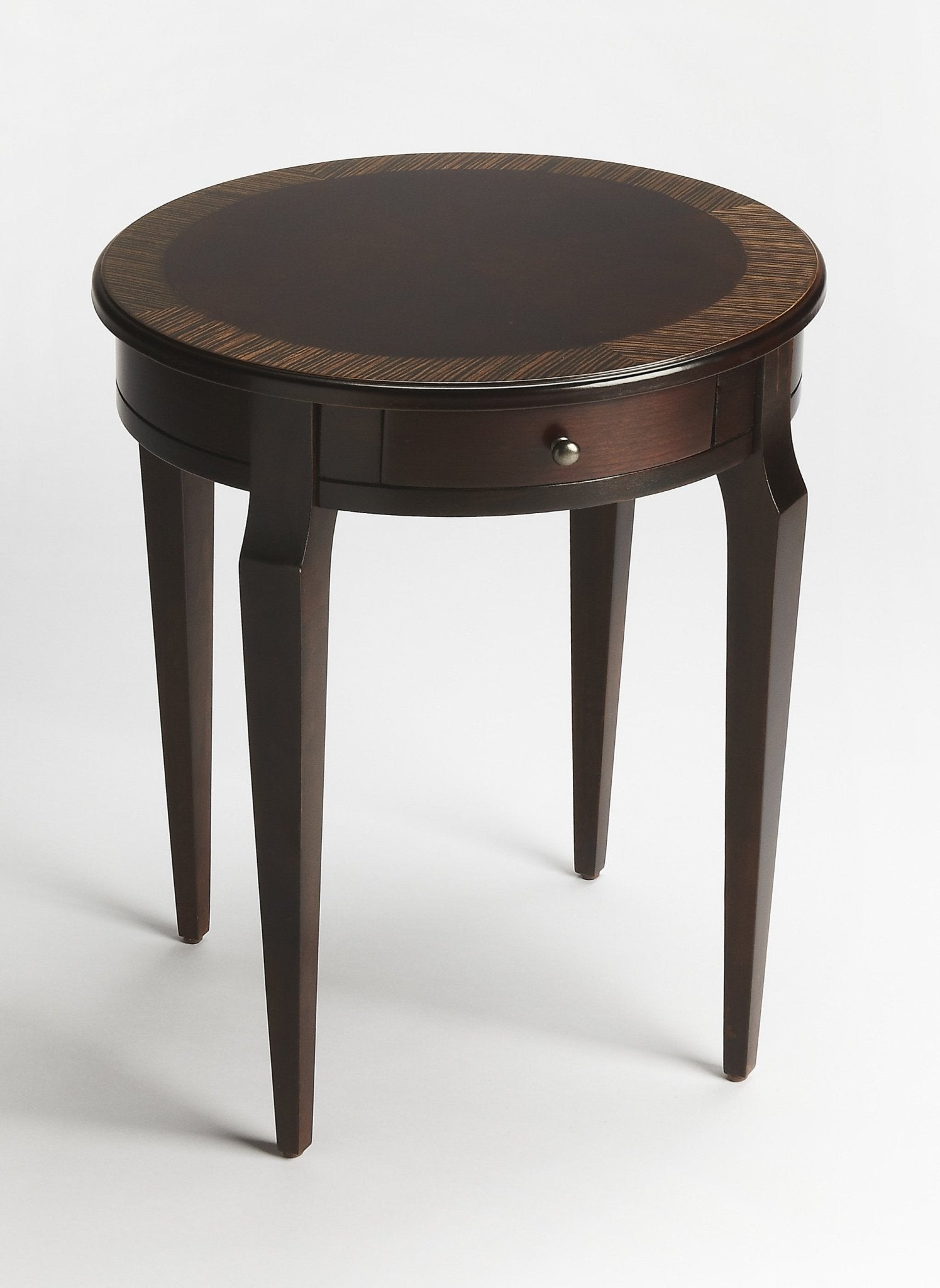 24" Dark Brown Wood And Wood Round End Table With Drawer - Montana Home & Kitchen Co.