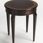 24" Dark Brown Wood And Wood Round End Table With Drawer - Montana Home & Kitchen Co.