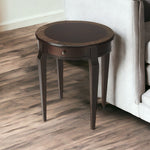 24" Dark Brown Wood And Wood Round End Table With Drawer - Montana Home & Kitchen Co.