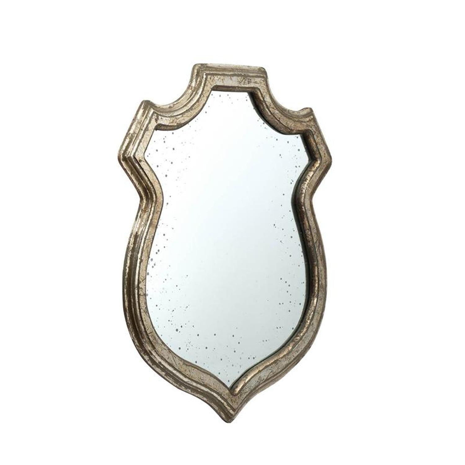 24" Distressed Metallic Crest Shape Wall Mounted Accent Mirror Framed - Montana Home & Kitchen Co.