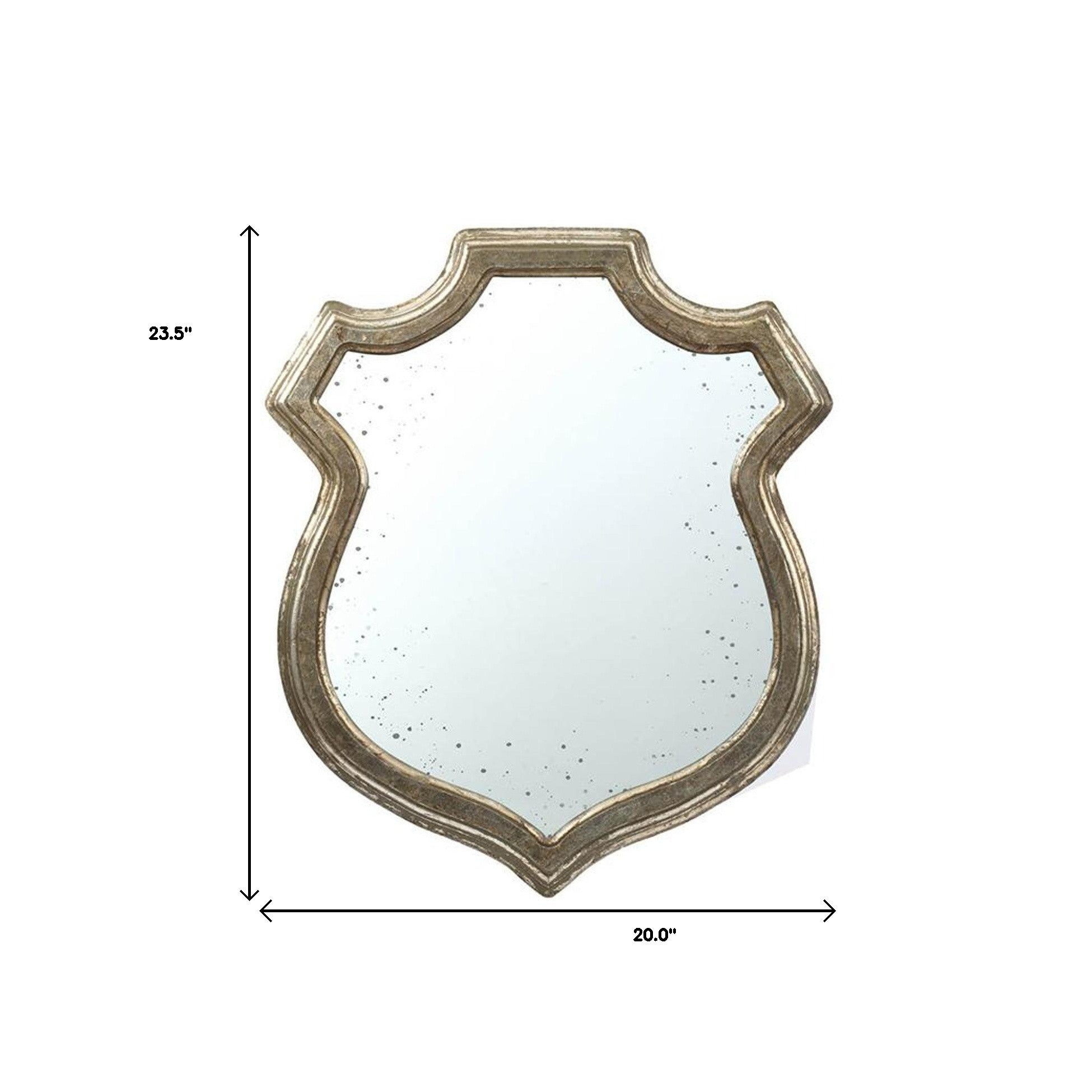 24" Distressed Metallic Crest Shape Wall Mounted Accent Mirror Framed - Montana Home & Kitchen Co.