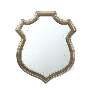 24" Distressed Metallic Crest Shape Wall Mounted Accent Mirror Framed - Montana Home & Kitchen Co.