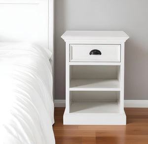 24" Distressed White One Drawer Solid Wood Nightstand - Montana Home & Kitchen Co.