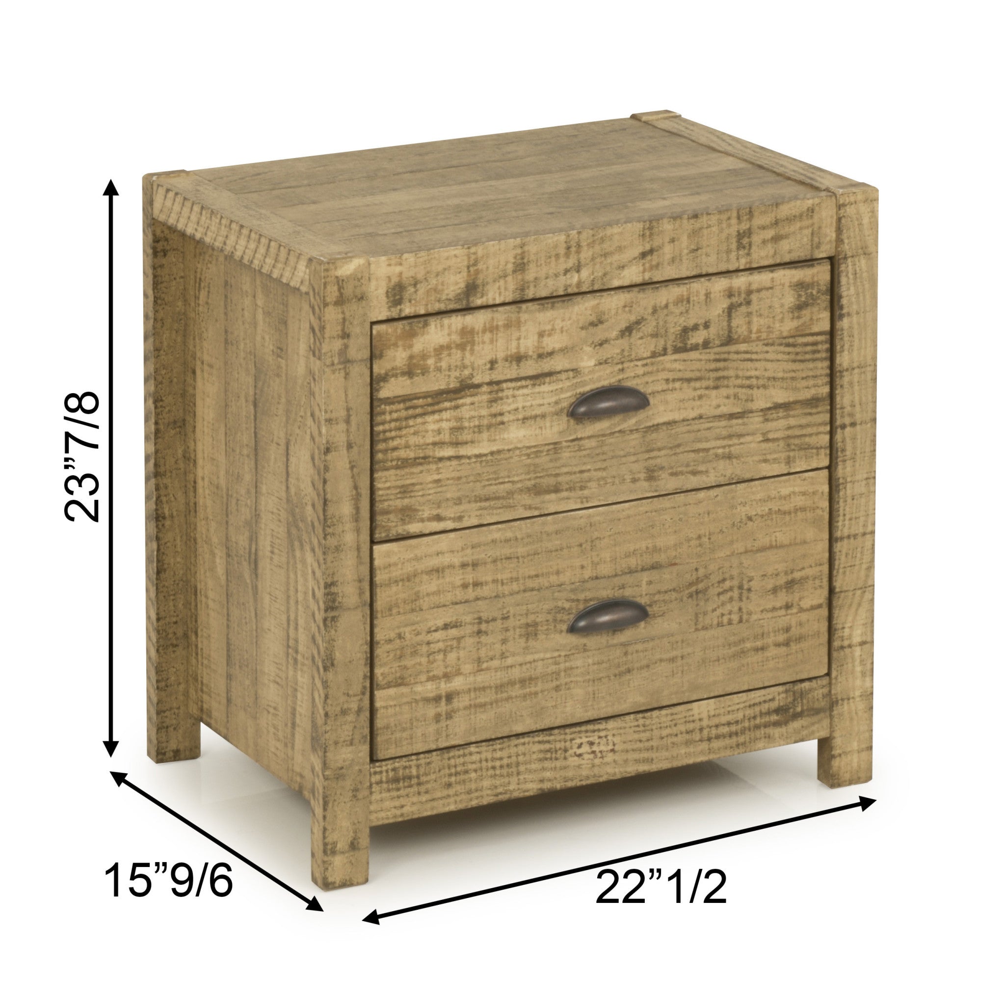 24" Walnut Golden Brown Distressed Solid Wood Two Drawer Nightstand - Montana Home & Kitchen Co.