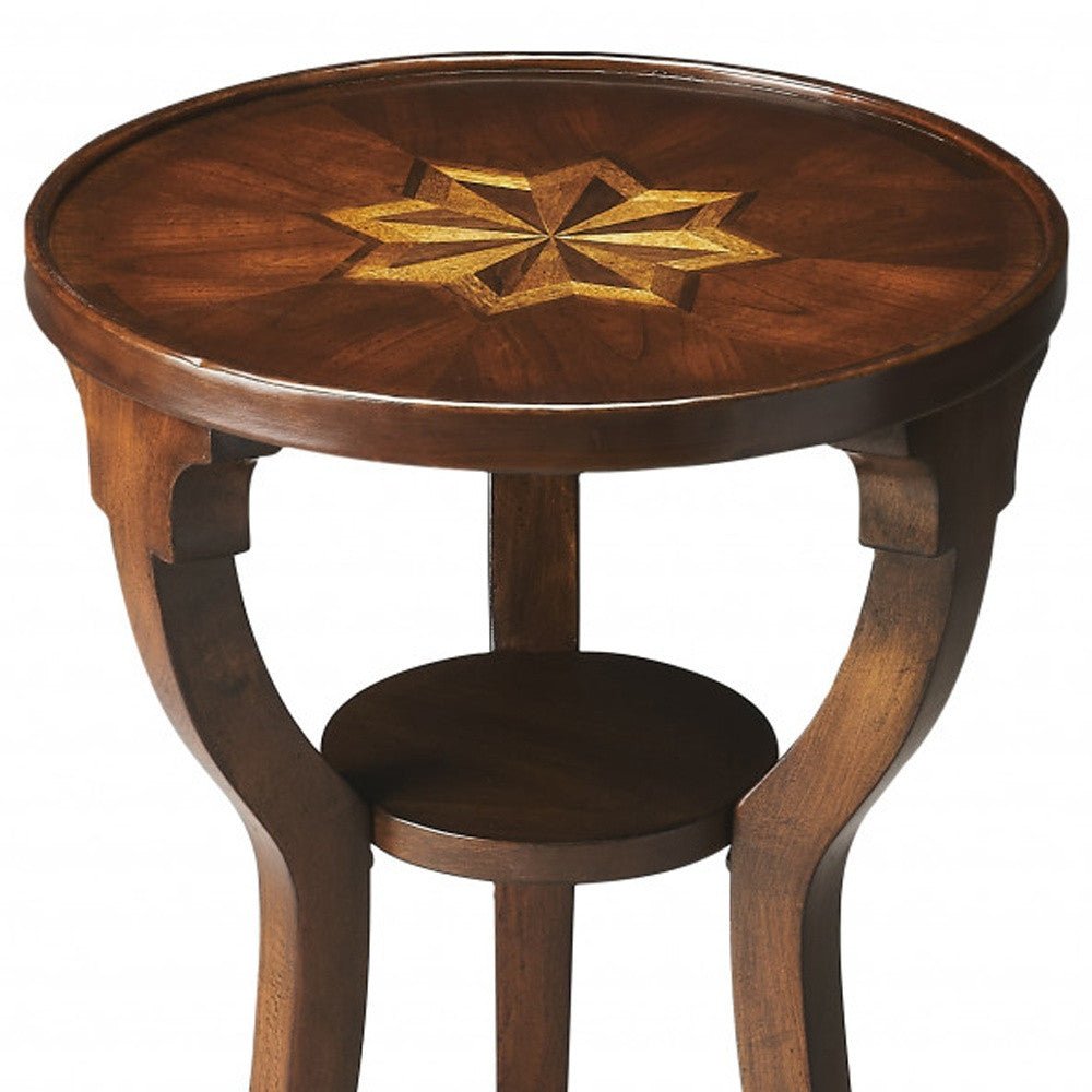 24" Wood Brown Wood And Solid Wood Round End Table With Shelf - Montana Home & Kitchen Co.