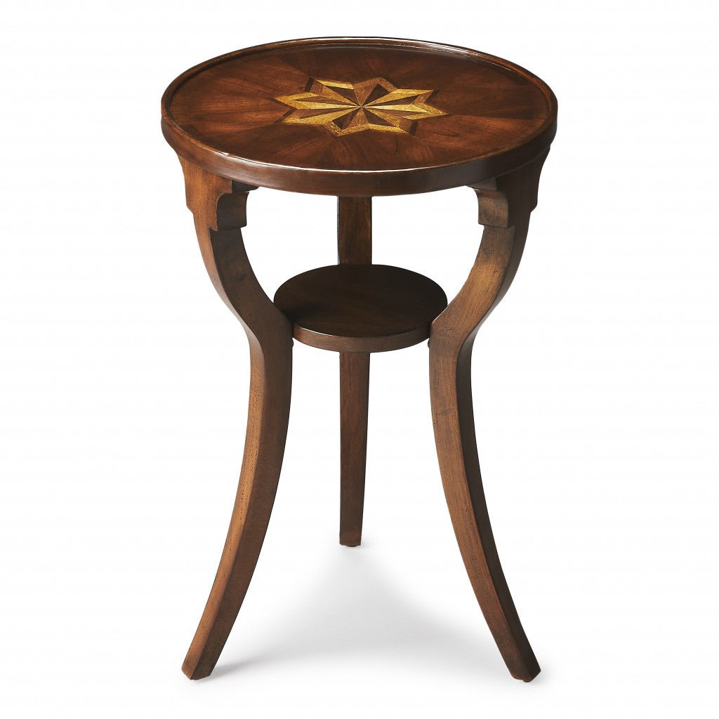 24" Wood Brown Wood And Solid Wood Round End Table With Shelf - Montana Home & Kitchen Co.