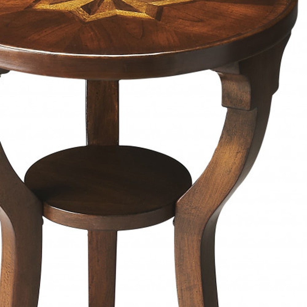 24" Wood Brown Wood And Solid Wood Round End Table With Shelf - Montana Home & Kitchen Co.