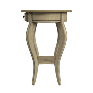 26" Beige Manufactured Wood Oval End Table With Drawer And Shelf - Montana Home & Kitchen Co.