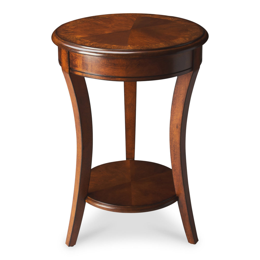 26" Brown Wood And Wood Round End Table With Shelf - Montana Home & Kitchen Co.