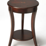 26" Dark Brown Wood And Wood Round End Table With Shelf - Montana Home & Kitchen Co.