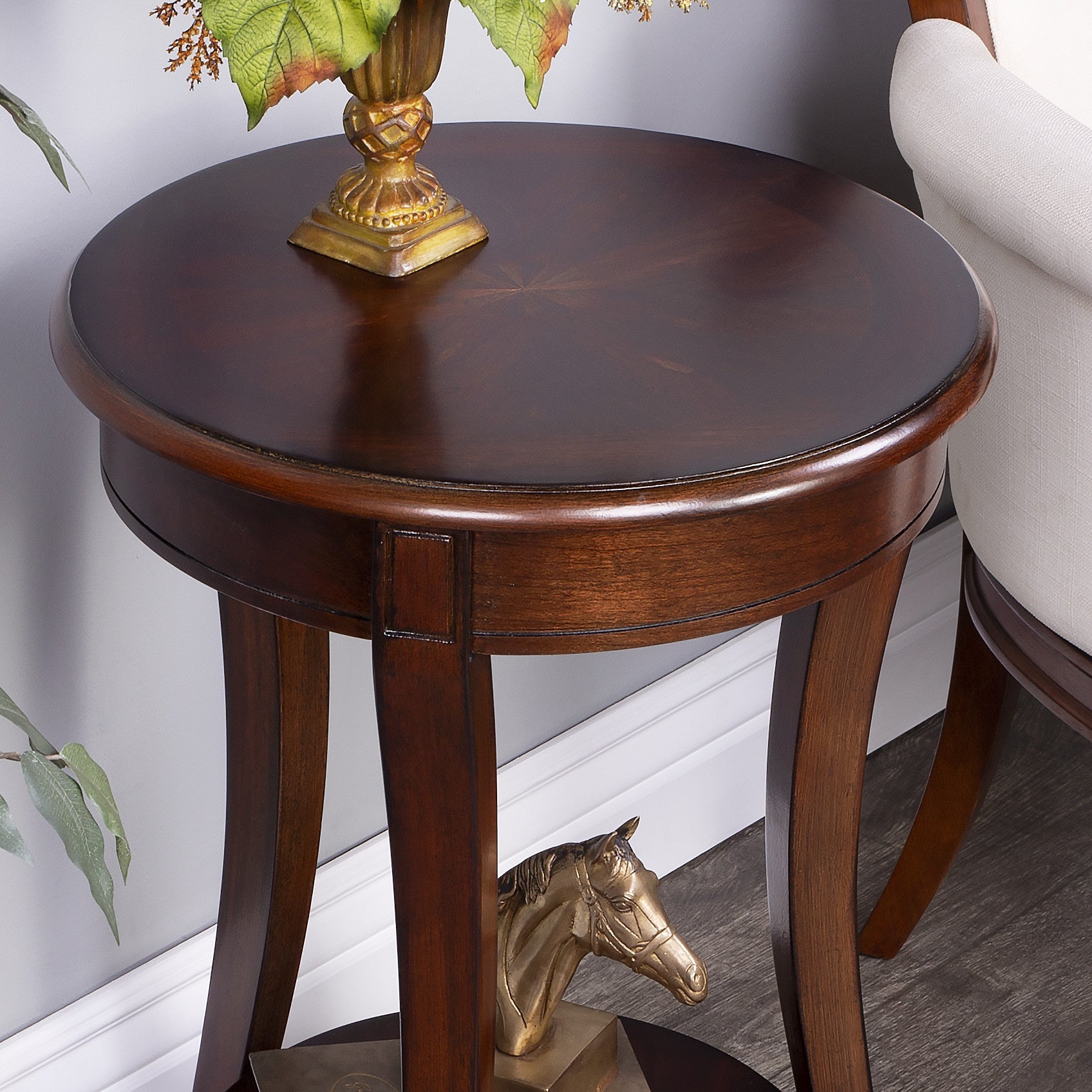 26" Dark Brown Wood And Wood Round End Table With Shelf - Montana Home & Kitchen Co.