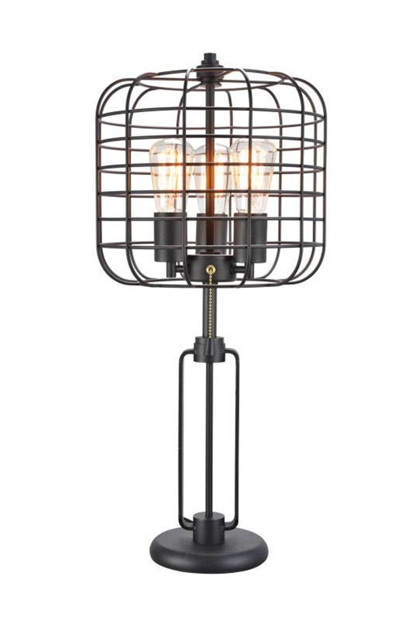 27" Black Metal Industrial Cage Design Three Light Table Lamp - Montana Home & Kitchen Co.