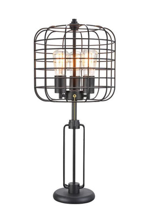 27" Black Metal Industrial Cage Design Three Light Table Lamp - Montana Home & Kitchen Co.