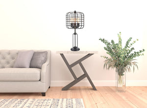 27" Black Metal Industrial Cage Design Three Light Table Lamp - Montana Home & Kitchen Co.