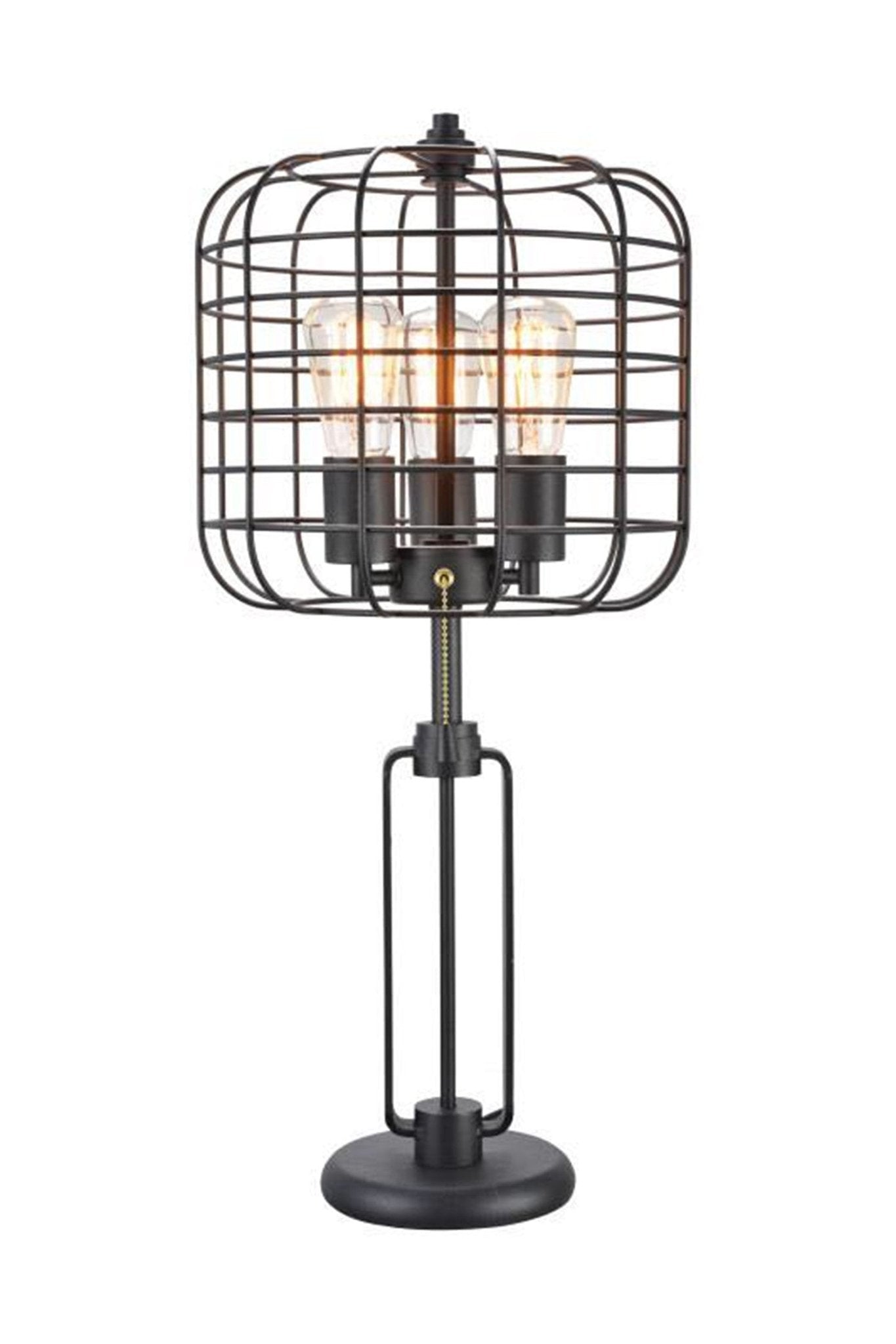 27" Black Metal Industrial Cage Design Three Light Table Lamp - Montana Home & Kitchen Co.