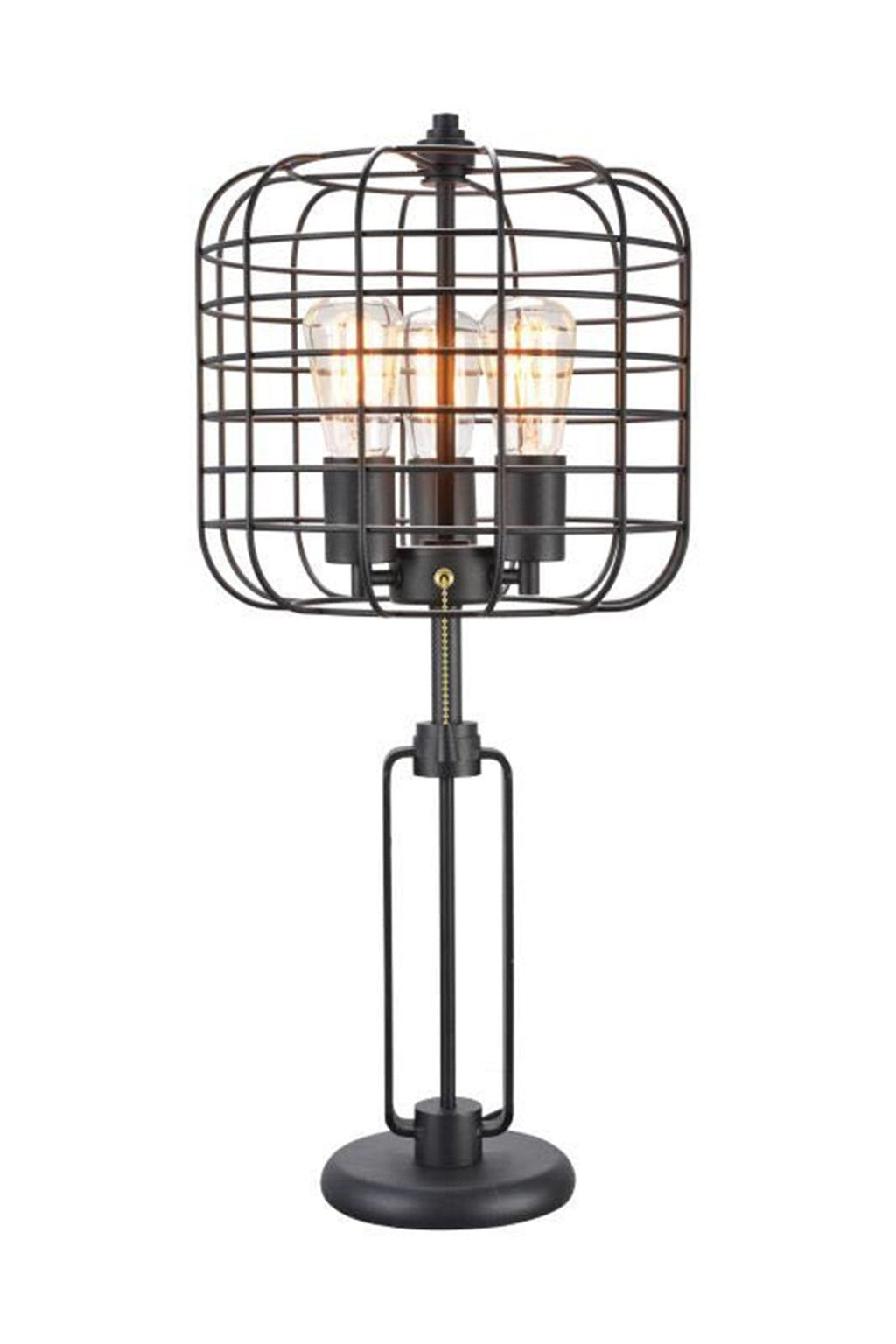 27" Black Metal Industrial Cage Design Three Light Table Lamp - Montana Home & Kitchen Co.