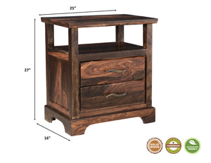 27" Dark Brown Two Drawer Solid Wood Nightstand - Montana Home & Kitchen Co.