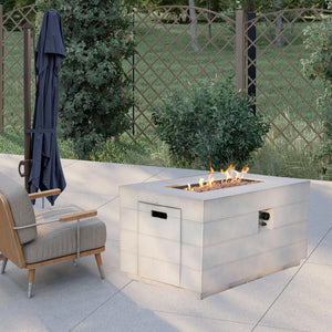 28" Gray Aluminum Natural gas Rectangular Fire pit table With Cover - Montana Home & Kitchen Co.