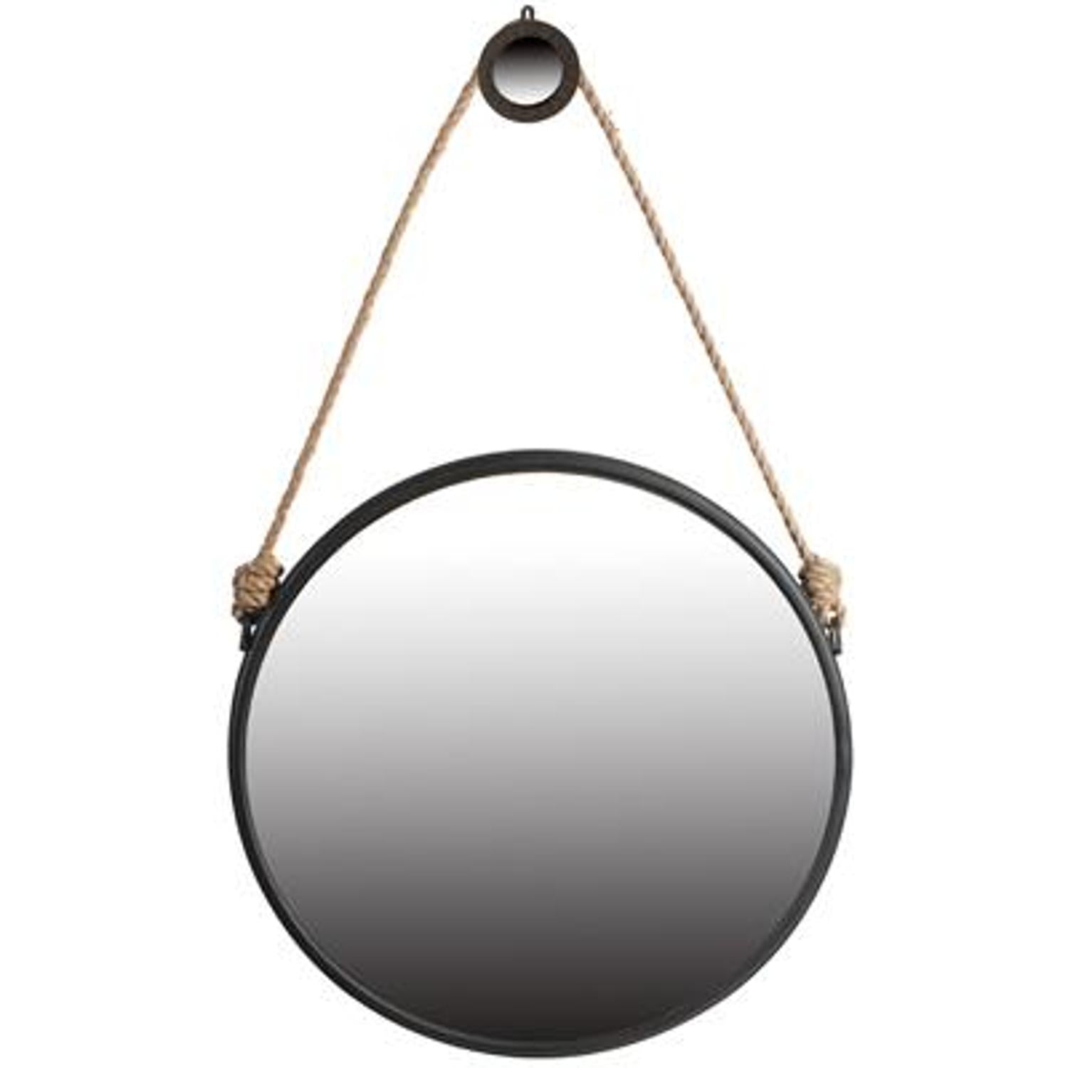 30" Black Fame Round Wall Hanging Accent Mirror with Rope - Montana Home & Kitchen Co.