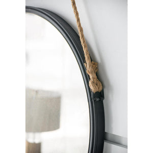 30" Black Fame Round Wall Hanging Accent Mirror with Rope - Montana Home & Kitchen Co.