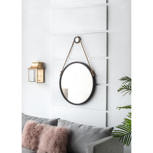 30" Black Fame Round Wall Hanging Accent Mirror with Rope - Montana Home & Kitchen Co.