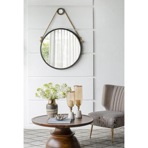 30" Black Fame Round Wall Hanging Accent Mirror with Rope - Montana Home & Kitchen Co.