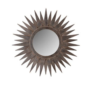 30" Brown Sunburst Wood Framed Accent Mirror - Montana Home & Kitchen Co.