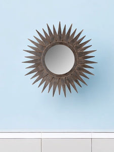 30" Brown Sunburst Wood Framed Accent Mirror - Montana Home & Kitchen Co.