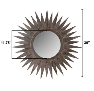 30" Brown Sunburst Wood Framed Accent Mirror - Montana Home & Kitchen Co.