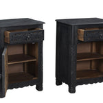 30" Distressed Black One Drawer Carved Floral Solid Wood Nightstand - Montana Home & Kitchen Co.