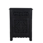 30" Distressed Black One Drawer Carved Floral Solid Wood Nightstand - Montana Home & Kitchen Co.