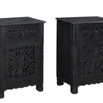 30" Distressed Black One Drawer Carved Floral Solid Wood Nightstand - Montana Home & Kitchen Co.