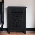 30" Distressed Black One Drawer Carved Floral Solid Wood Nightstand - Montana Home & Kitchen Co.